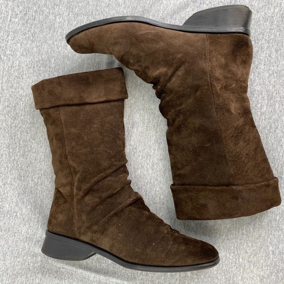 Markon Boots Womens 9M Brown Suede Leather Simon Fold Down Mid Calf Slouch - Picture 4 of 10